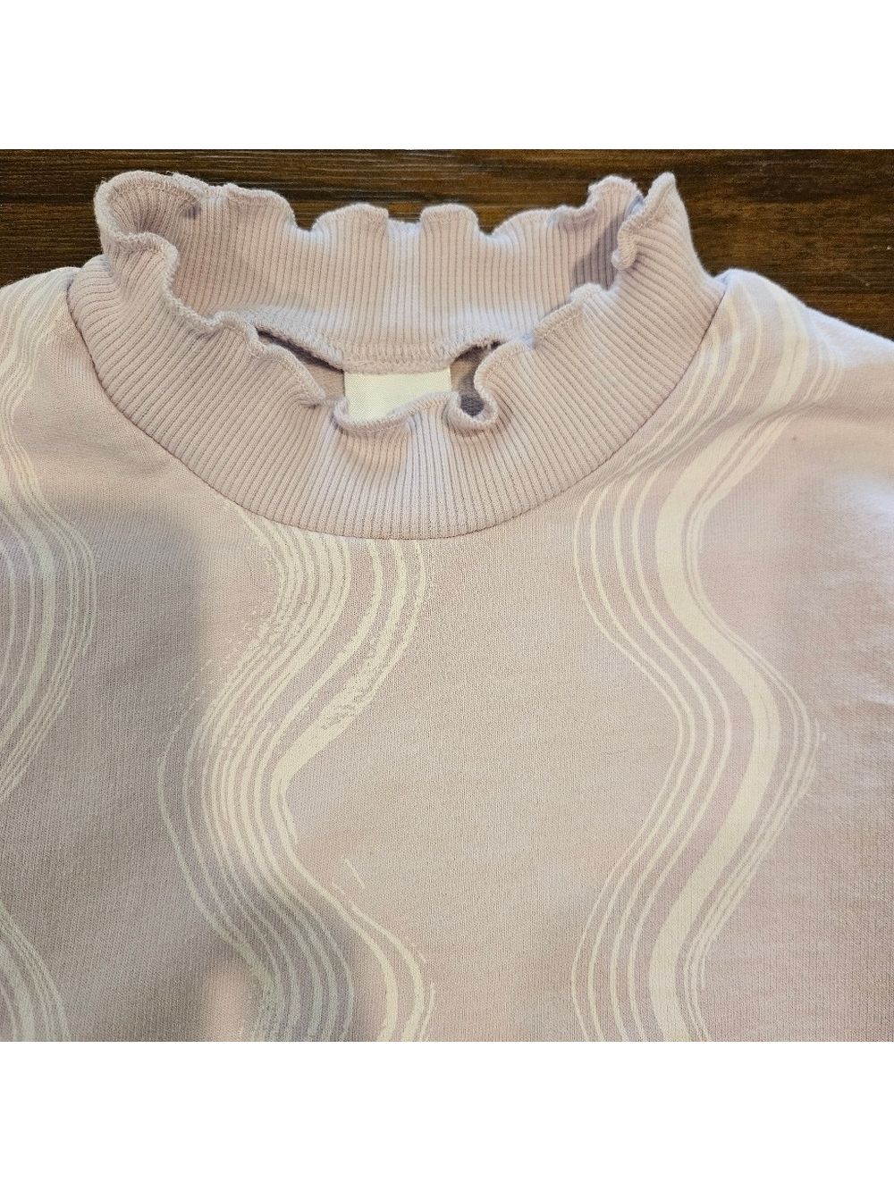 OPEN EDIT GIRL'S LILAC & WHITE SWIRLS LONG SLEEVED ORGANIC COTTON TOP SIZE 5 - Picture 3 of 8